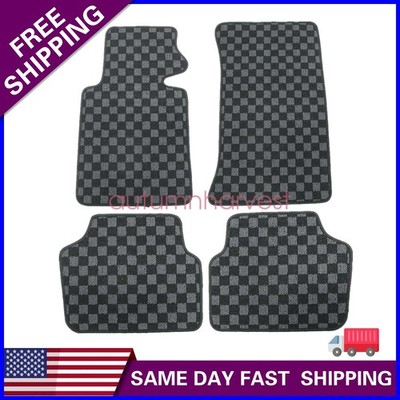 For 1999 to 2006 BMW E46 3 Series Front & Rear Checkered Flag Carpet Floor Mats