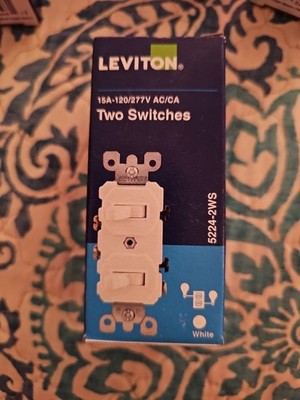 Free Shipping Leviton 5224-2W Combination Two Switches 15 Amp 120/277 Volt White