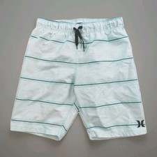 Hurley Board Shorts Boys 7/8 Mint Green Striped Swim Trunks