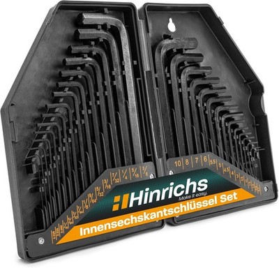 Hinrichs Sechskantschlüssel Set 30 teilig Metrisch und Zoll mit Universalmesser