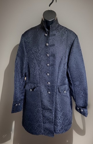 Victorian Style Men's Black Frock Coat w/ Brocade Pattern & Decorative Buttons