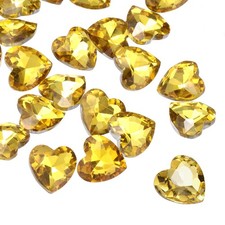 Heart Rhinestones, 12mm Pointback Glass Rhinestone, Pack of 50 Golden Yellow 