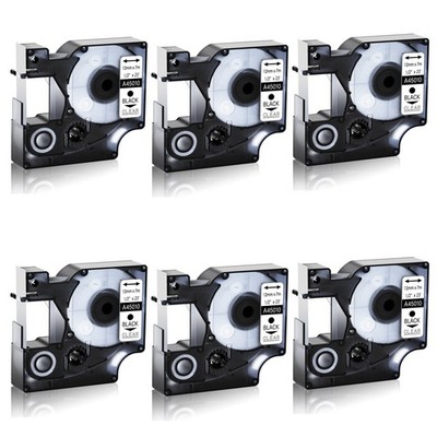 6PK Compatible Black on Clear DYMO D1 45010 LabelManager 100 Label Tape 0.47''