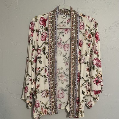 Anthropologie Akemi Kin Idalia Boho Lush Floral Kimono One Size Jacket Topper