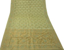 Sushila Vintage Green Saree 100 Pure Silk Woven Floral Sheer Sari 5 Yard Fabric