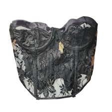 VICTORIA'S SECRET Black Lace Scalloped Satin Bustier Corset 90s Underwire 34C