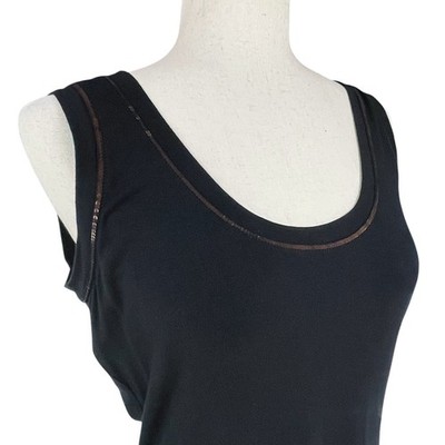 ST. JOHN Elegant Soft Stretch Jersey Black Tank w/ Dainty Copper Sequins Size S