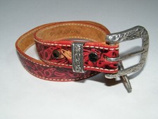 VINTAGE ACME AB246 TOOLED LEATHER RED BELT SIZE 24