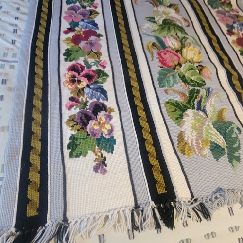 Vintage Handmade Afghan Throw Needle Point Floral Design 61"x72” Fringe Detail - Picture 3 of 15