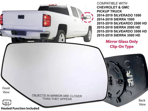 For Mirror Glass Heated 2014 - 2019 SILVERADO SIERRA GMC PICKUP Passenger Side