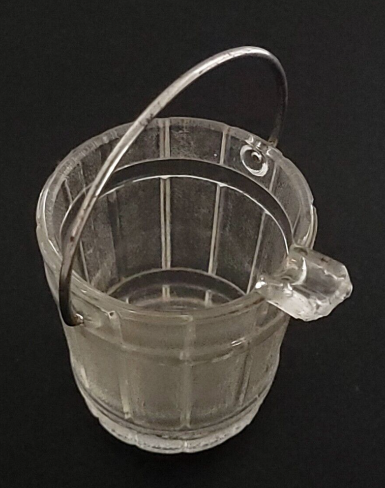 Vintage HazelAtlas Depression Glass "Bucket" w/Metal Handle Ash Tray