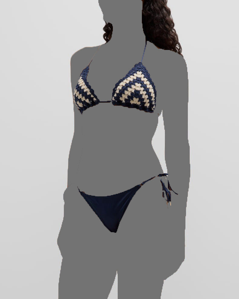 $235 Zimmermann Women Blue Chintz Chevron Crochet Two-Piece Bikini Set Size 12