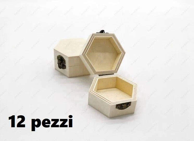 Set 12 Scatoline In Legno Decoupage Portagioie Scatola Cofanetto Esagonali bal