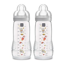 MAM Easy Active Bottle 11 oz 2-Count , Fast Flow Bottles, 4 Month, Gray..
