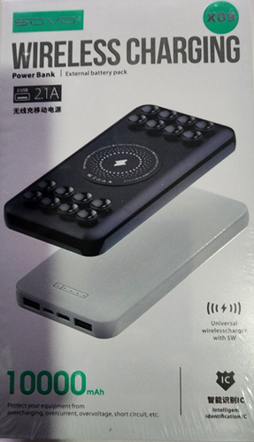 SOVO 10000mAh 15W Fast Wireless Charging/Power Bank Black Anti-Slip Suction Cups