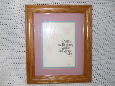 Sisters are for Sharing Laughter & Wiping Tears Signed Wall Picture Wood Frame