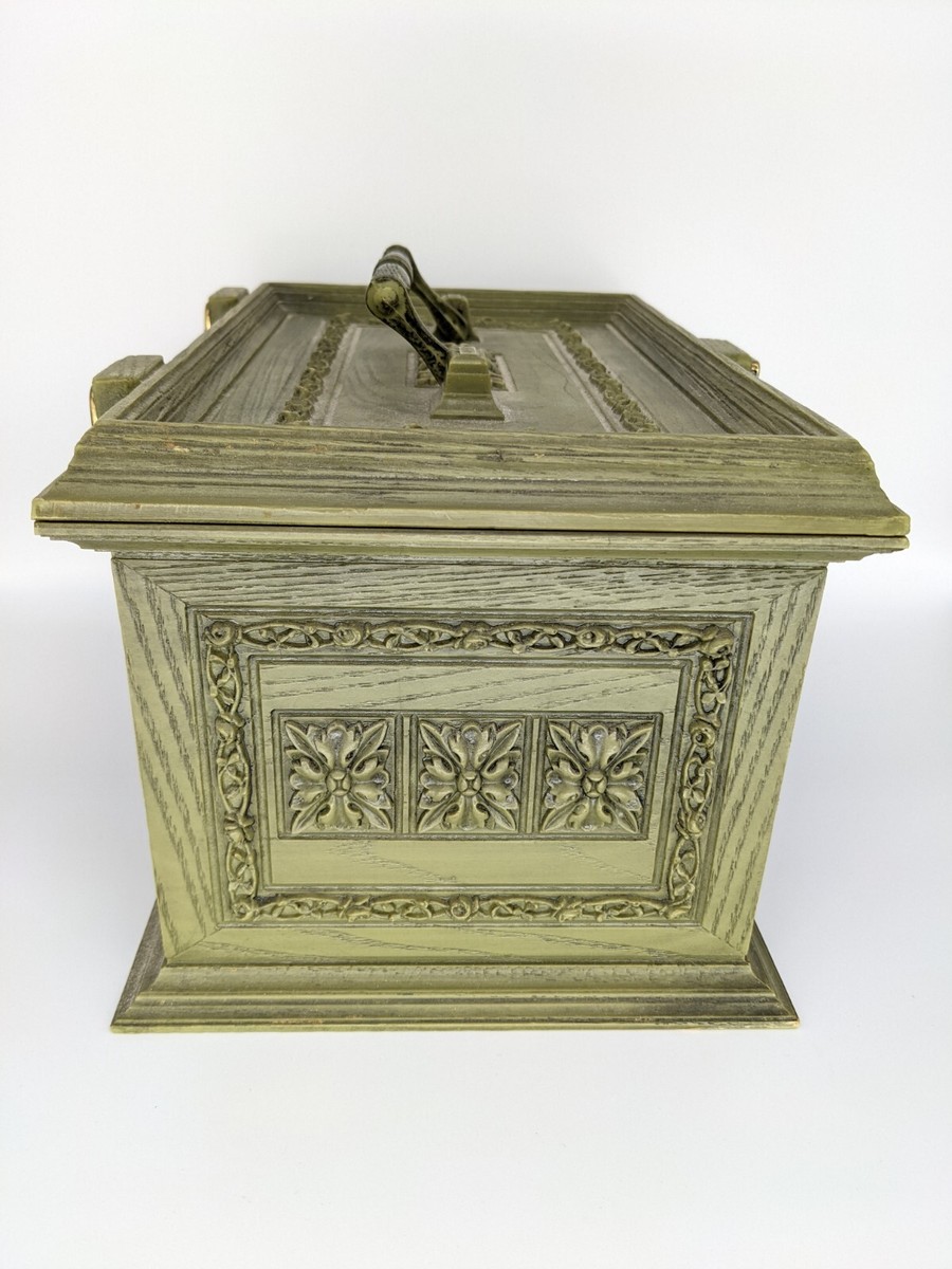 Vintage Max Klein Avocado Green Faux Wood Sewing Box Carrying Case
