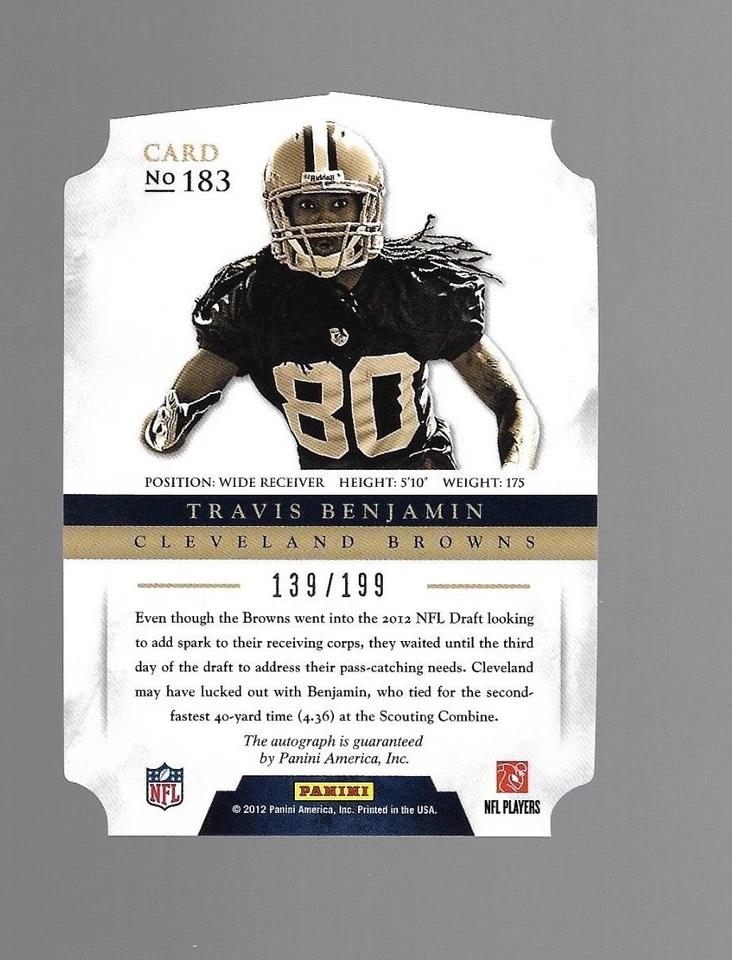 2012 Panini Prominence Rookie Travis Benjamin RC Auto #139/199 - Image 2 of 2