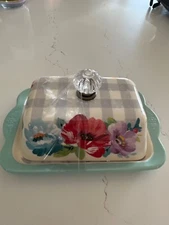pioneer woman farmhouse floral butter dish with lid