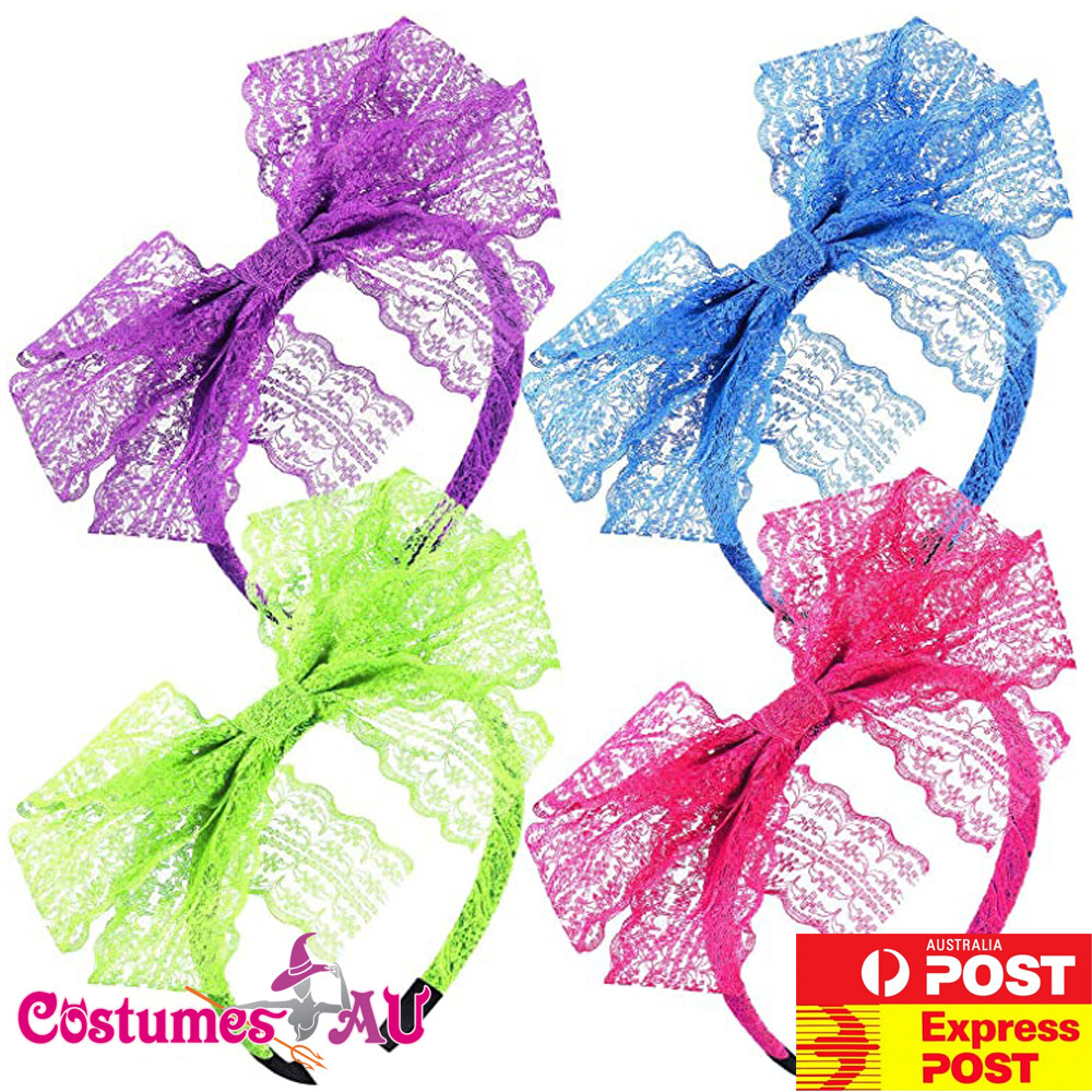 4pcs 80s Lace Bow Headband Retro Vintage Hairband Costume