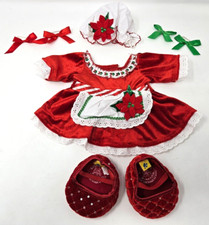 Build a Bear Christmas Holiday Outfit - Red Dress, Shoes, Bonnet Bows