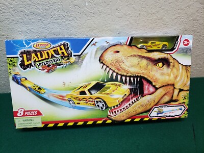SUN TOYS EXPRESS WHEELS LAUNCH SPEEDSTERS YELLOW CAR T-REX HEAD 23.5'' TRACK- NIB
