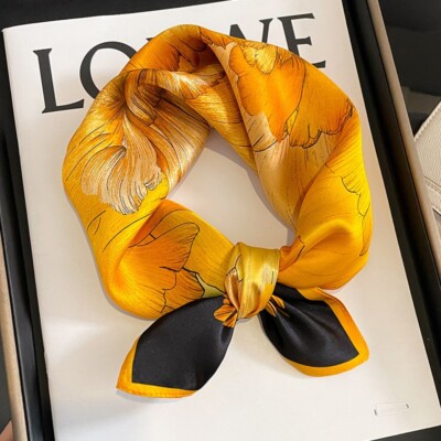 100% Silk Scarf Women Vintage Flower Neckerchief Kerchief Headscarf Wrap 53*53cm