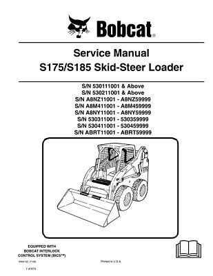 Bobcat  S175 S185 Skid Steer Loader Complete Shop Service Manual 4 PN# 6902732