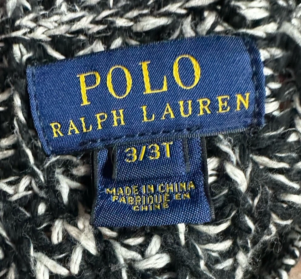 Polo Ralph Lauren Niña Blanco y Negro Grueso Tejido Suéter Talla 3/3T Foto 4 de 4