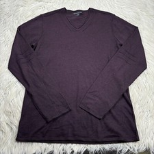 John Varvatos Men's M Purple Eggplant V-Neck Pullover Sweater Merino Blend