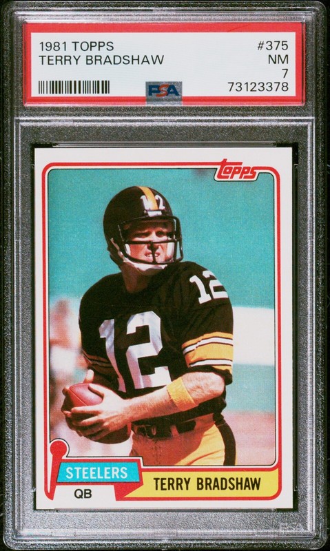 1981 Topps Terry Bradshaw Vintage Football Card #375 Pitt Steelers HOF PSA 7 NM