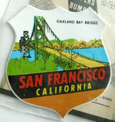 Souvenir-Aufkleber San Francisco Oakland Bay Bridge Kalifornien USA 70s Oldtimer