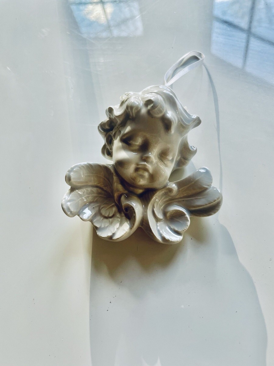 Vintage SCIOTO Ceramic Pearlized Baby Angel Face White Glazed