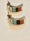 Vintage Zuni Multi Stone Inlay Sterling Silver Pierced Earrings Signed GK — photo 2