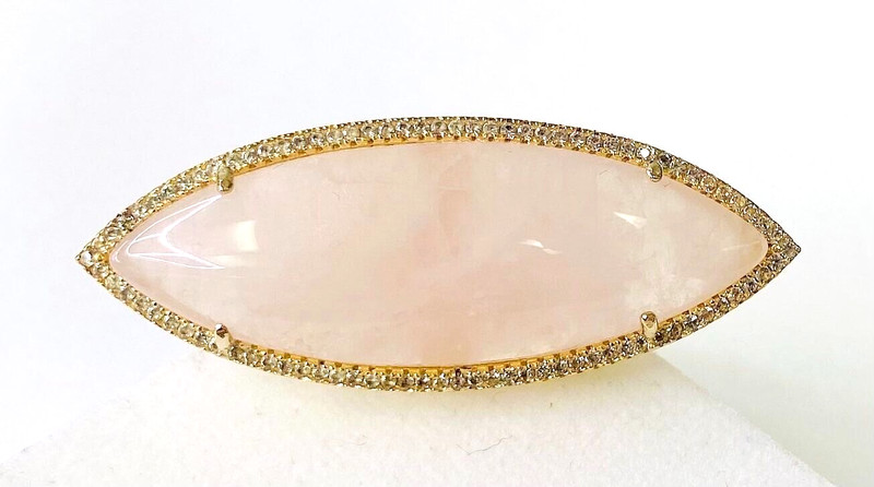 HSN Rarities Sterling Elongated Marquise Rose Quartz & White Topaz Ring Size 6