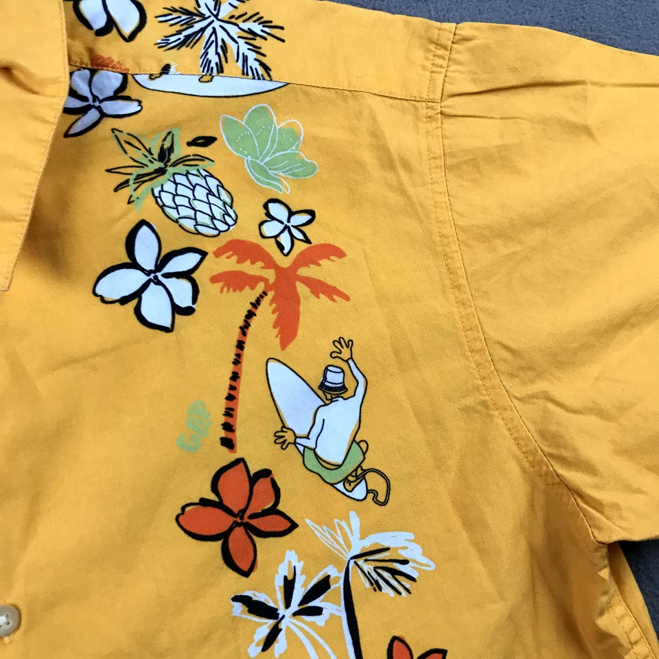 Винтажная рубашка GAP для мальчиков XL (12) желтая пляжный серфинг мультфильм Y2K гавайская на пуговицах - Изображение 4 из 4