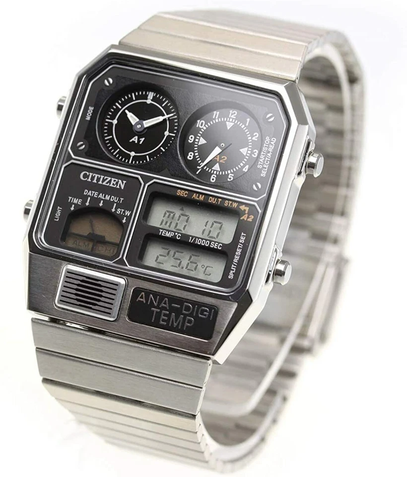CITIZEN ANA-DIGI TEMP JG2101-78E Silver Analog Digital Vintage Men Watch NEW BOX - image 2 of 4