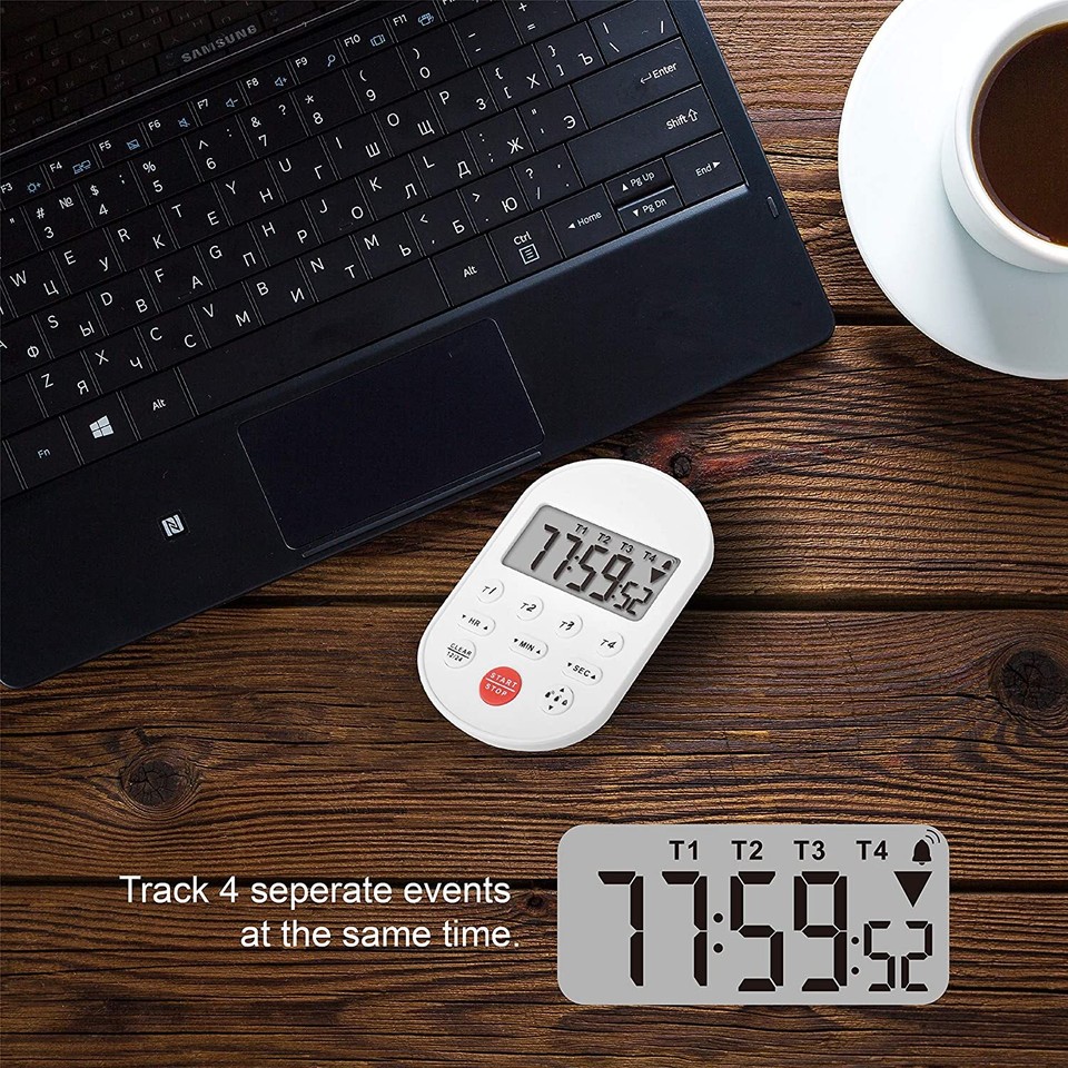 Digital Table Timer Setting Digital LED Table-Top Timer Kitchen Timer 4 Groups of Count up ...