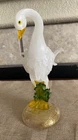 Vtg Murano Art Glass White Swan Figurin Green Foliage And Gold -flecked Circular