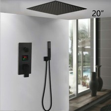 Ceiling Mounted 20" Square Shower Head Black 2-way Digital Mixer Hand Shower Tap