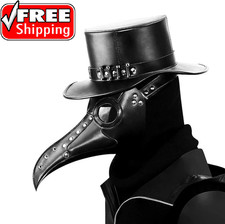 Black Leather Plague Doctor Mask Long Nose Bird Beak Plague Steampunk Halloween