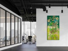 Abstraktes, unikates Leinwandbild "SADATENI, mit Blattgoldveredlung. 120x60x4cm