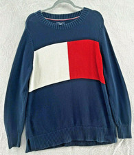 Tommy Hilfiger Sweater Mens LARGE Big Flag Logo Knit Pullover Crew Neck 90s