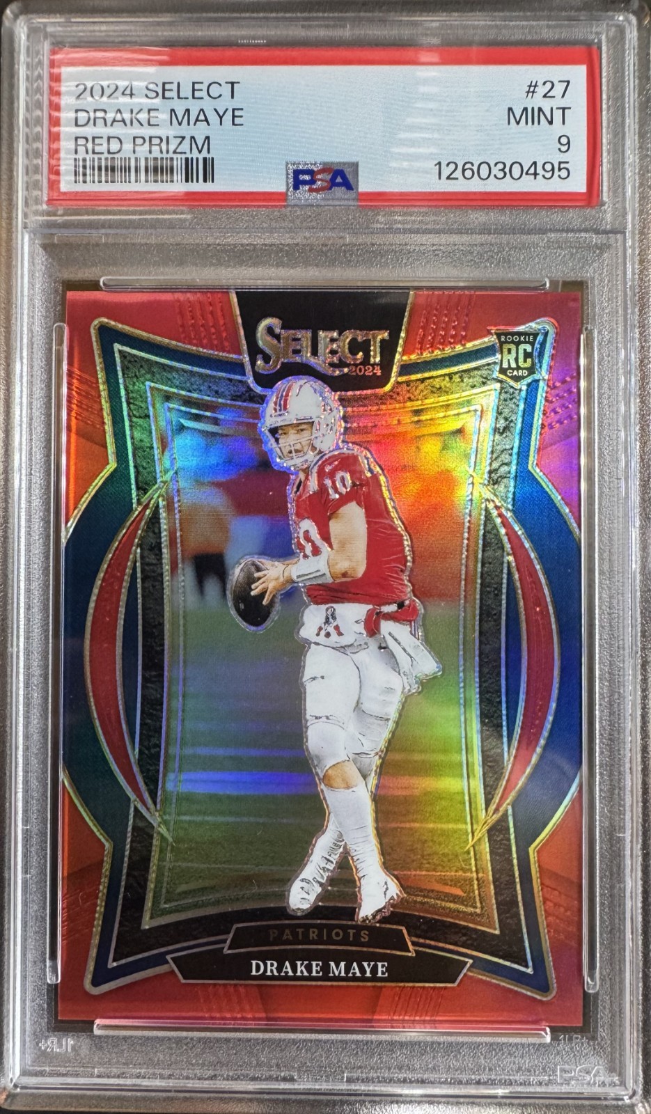 2024 PANINI SELECT DRAKE MAYE RC Concourse RED PRIZM 84/99 #27 PSA 9 PATRIOTS