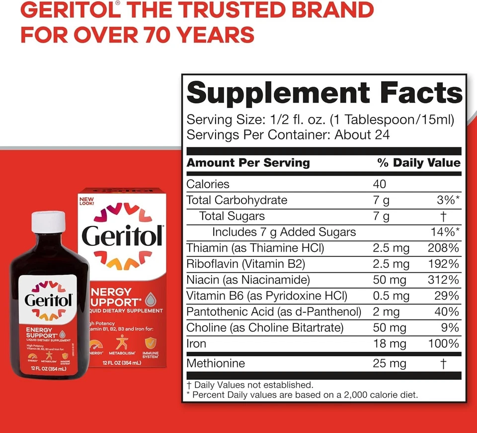 Paquete de 3 vitaminas B líquidas de geritol y suplementos de hierro 3x12 OZ (354 ml) envío rápido Foto 4 de 4