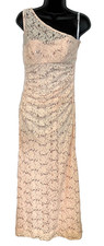 David's Bridal Sz 6 Pink Maxi Lace Dress-One Shoulder Sequins Wedding/Prom