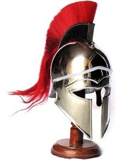 Medieval Greek Corinthian Helmet with Red Plume | Spartan Warrior Steel Armor