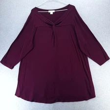CJ Banks Shirt Womens Plus 2X Purple Twist Front V Neck 3/4 Sleeve Tunic Top