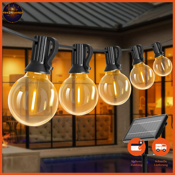 Solar Lichterkette AußEn 30M Led Warmweiß IP45 Wasserdicht 50 GlüHbirnen Garten-image