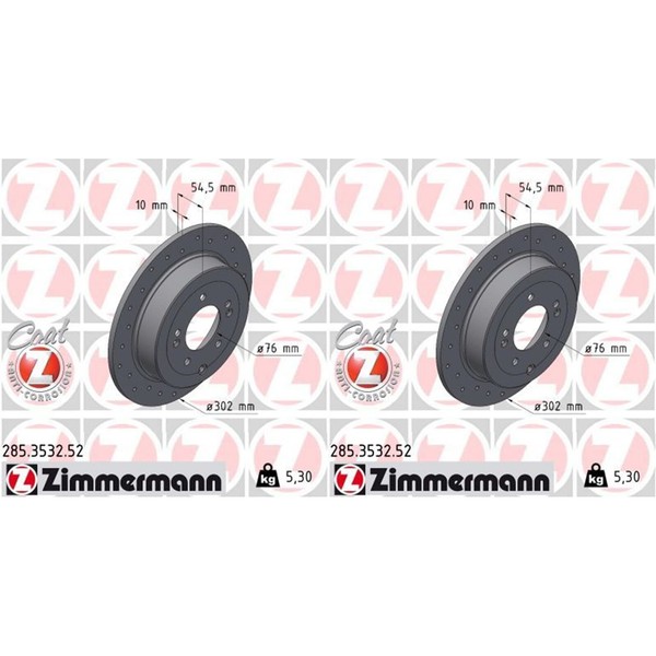 2X Zimmermann Sport Z Bremsscheiben 302Mm Gelocht Hinten Passend FüR Hyundai TUC-image
